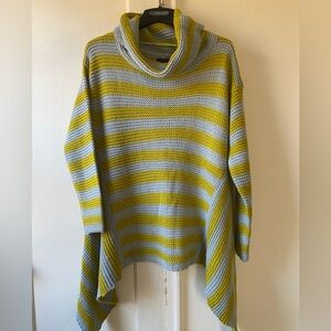 Bcbgmaxazria Sweater Cowl Neck Lagenlook Sharkbite Hem Yellow Blue Stripes NEW
